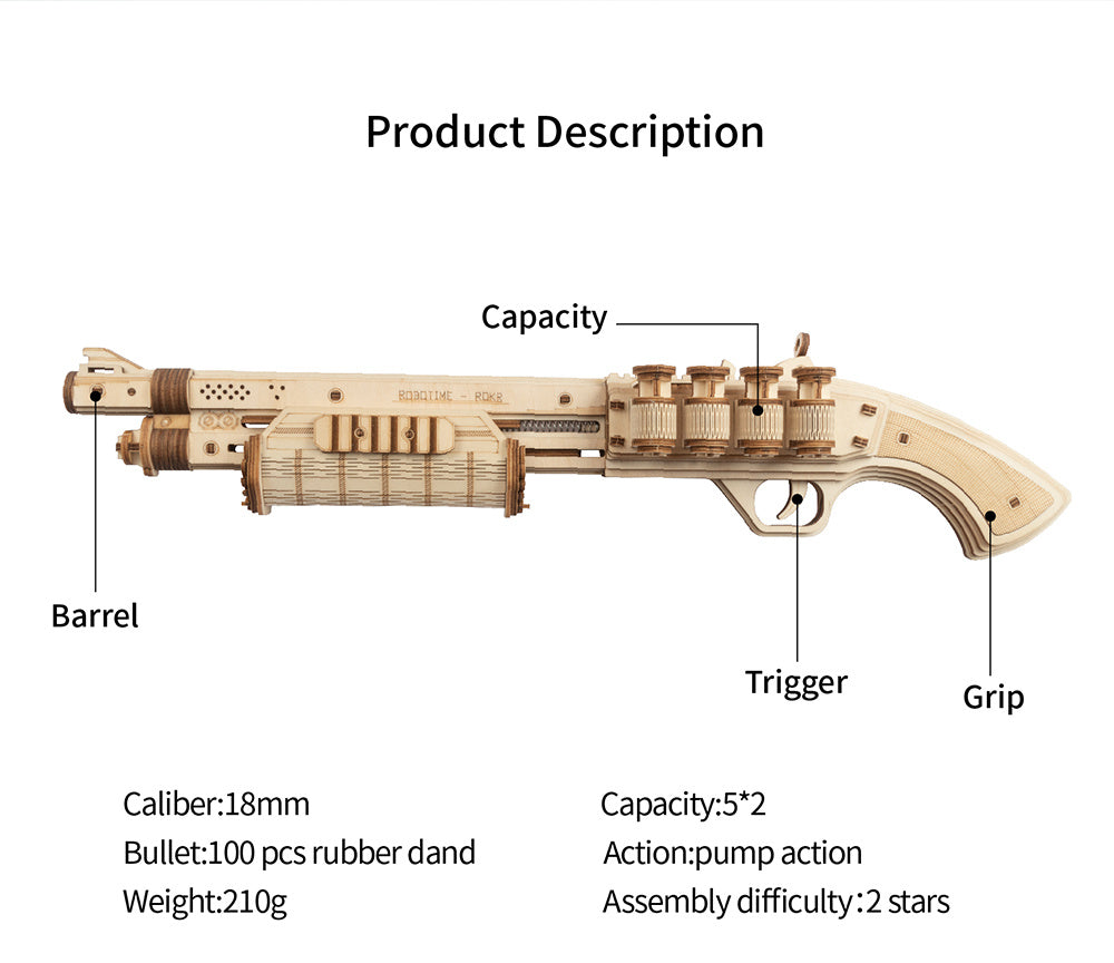 ROKR™ 3D Wooden Revolver Puzzle – DIY Assembly Toy for Kids & Adults